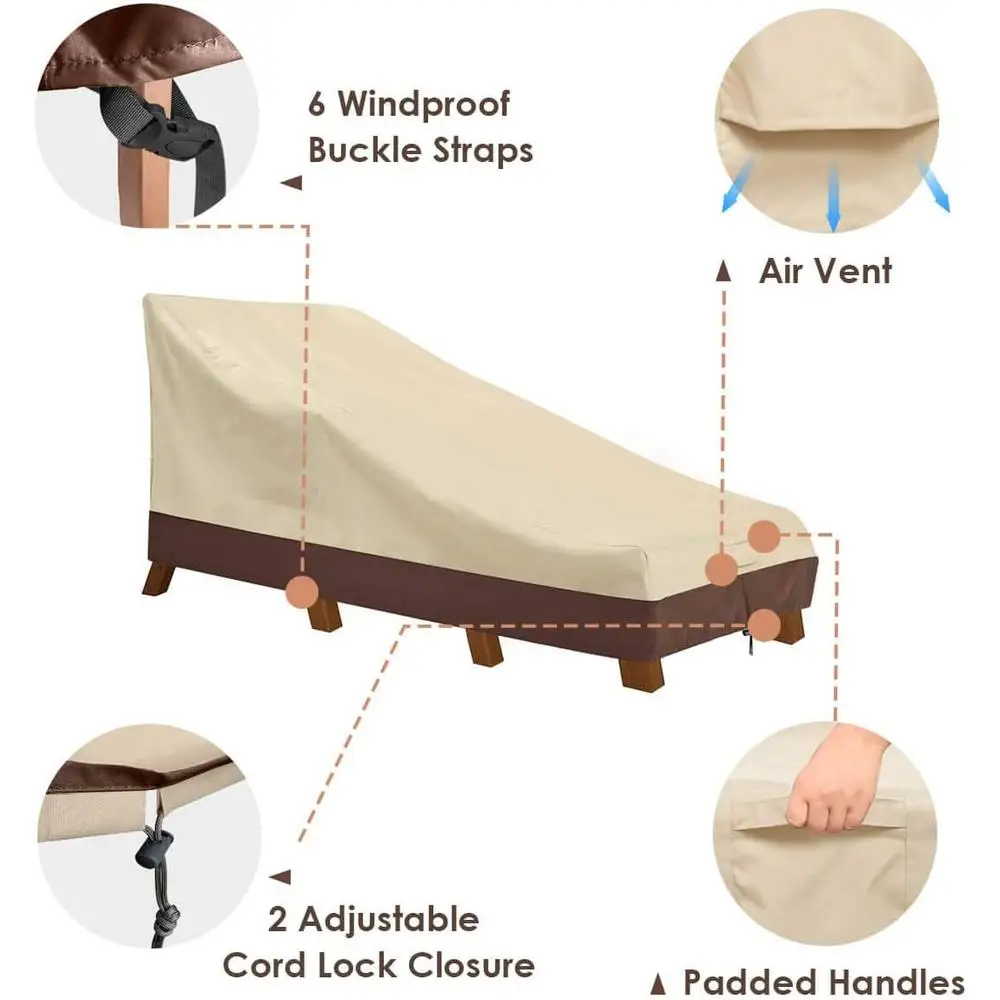 Waterproof Heavy Duty Patio Chaise Lounge Cover UV Resistant Outdoor Furniture Protector Dustproof Windproof with Fastening 6