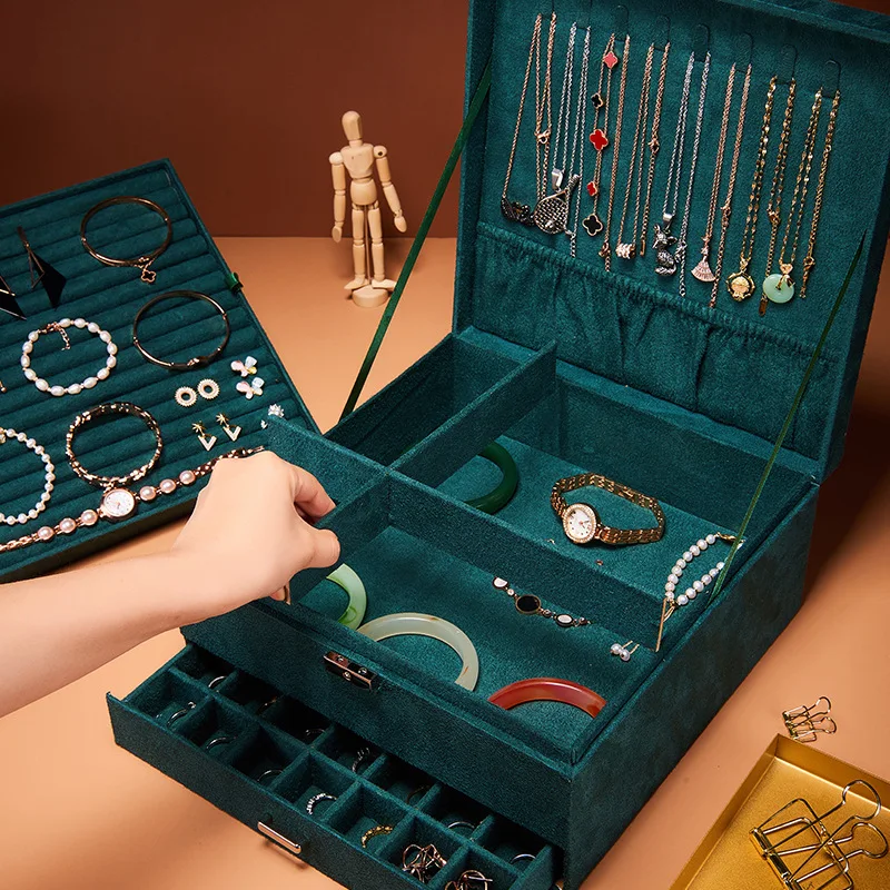 

Jewelry Storage Box Bracelet Necklace Large Capacity Multilayer Drawer Wooden Jewelry Box Flannel Ring Jewelry Storage Box
