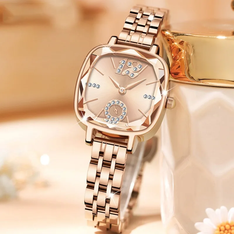 Square women's watch with diamond inlaid quartz watch 2