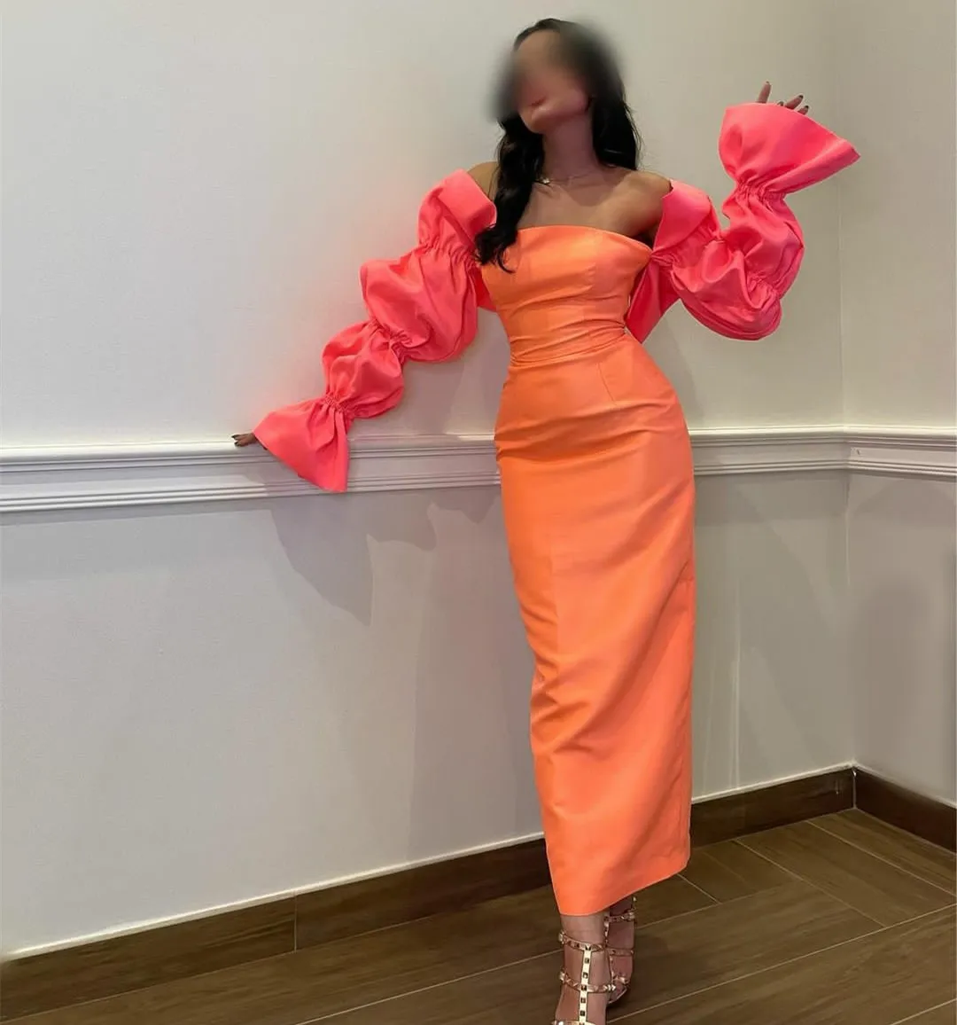 

Vintage Off Shoulder Candy Color Evening Dresses for Women Elegant Classy Tea-Length فساتين السهرة Strapless Sheath Party Dress