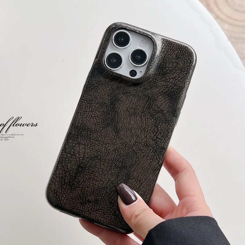 Glossy Leather Texture Bumper Phone Case For Iphone 16 Plus 15 14 13 12 