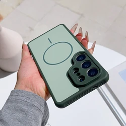 Luxury Magnetic Phone Case with Wireless Charging and Lens Protection - Matte Finish - Galaxy S23 Ultra (Green)