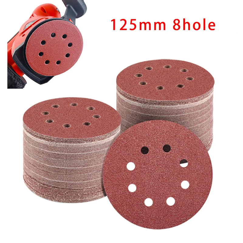 50 Dischi Abrasivi Da 125 Mm, Grana 150, 8 Fori, In Ossido Di Alluminio, Con Velcro, Per Levigatrice Orbitale, Per Legno E Metallo
