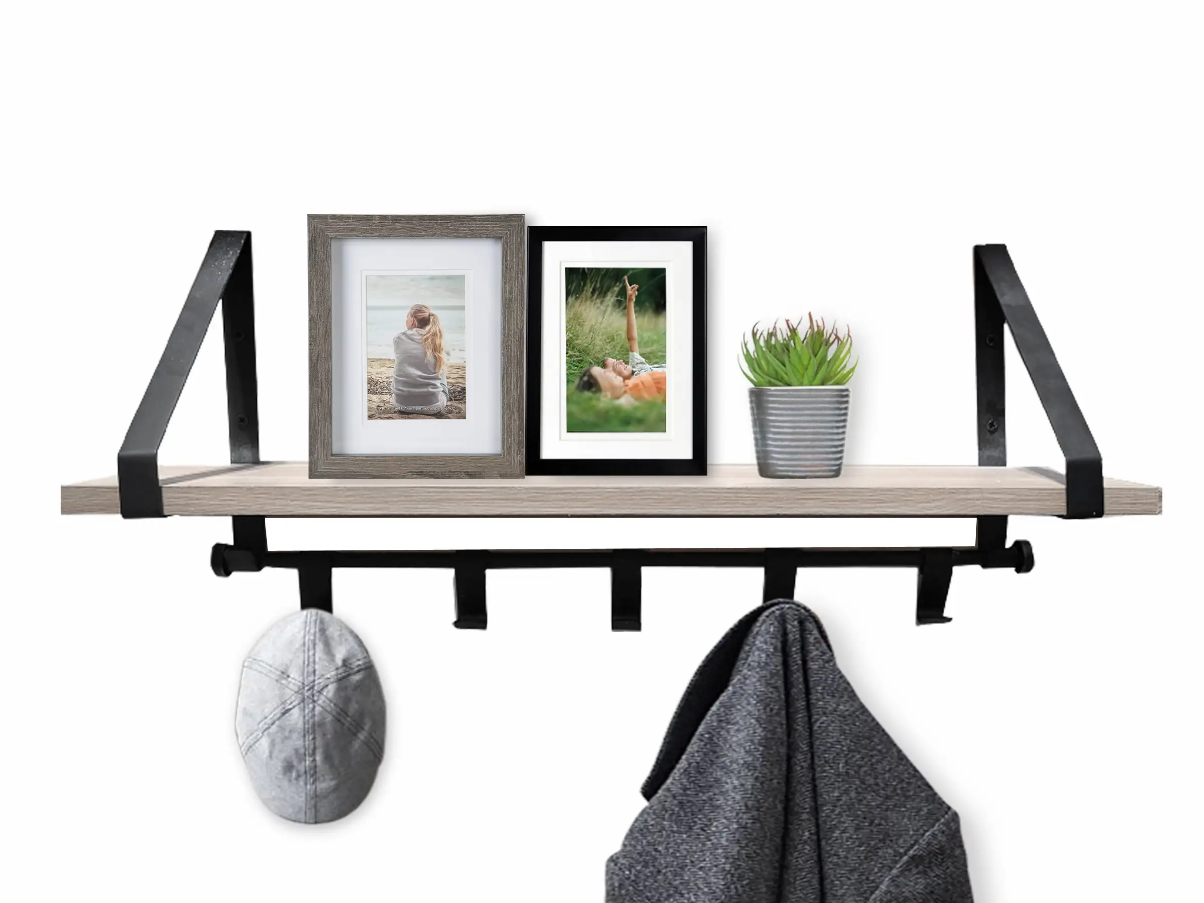 

Better Homes & Gardens 23" Lightwood and Black Finish Shelf with Brackets and Hooks