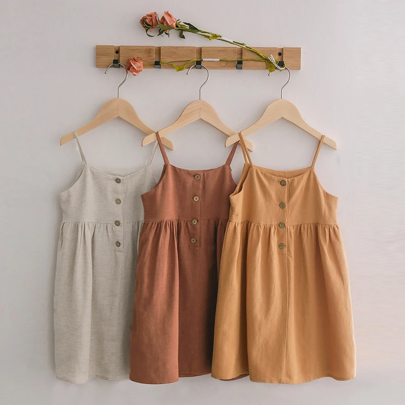 55% Linen 45% Viscose Girl's Fashion Summer Dress Casual Strapless Button Dress For Kids Girl TZ25,kids clothes,princess costume,girls dress