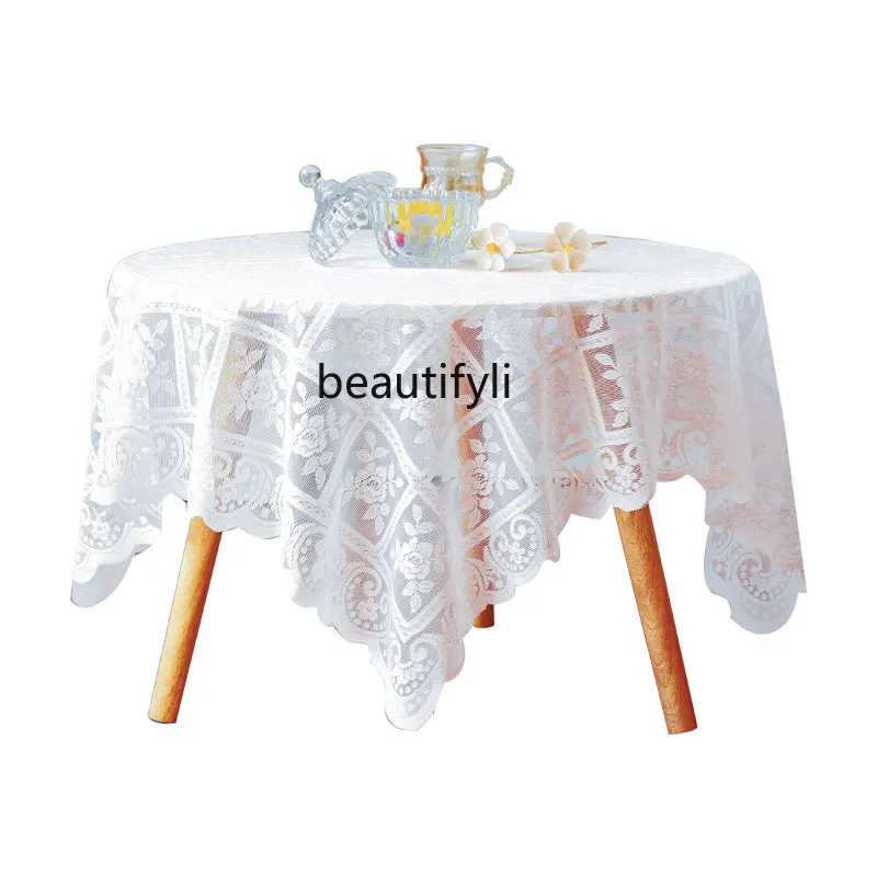 

yj White Lace Tablecloth Vintage round Table Rectangular Tablecloth Table Cover Towel