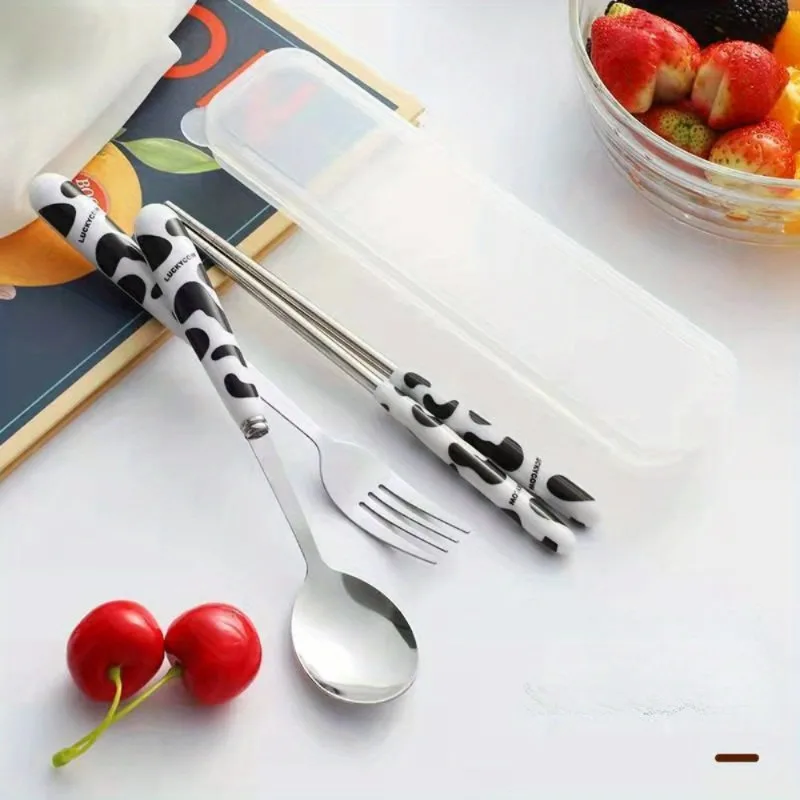 Portable Stainless Steel Cutlery with Storage Box Reusable Spoon Fork Chopsticks for Travel Workplace Restaurant and Home Use