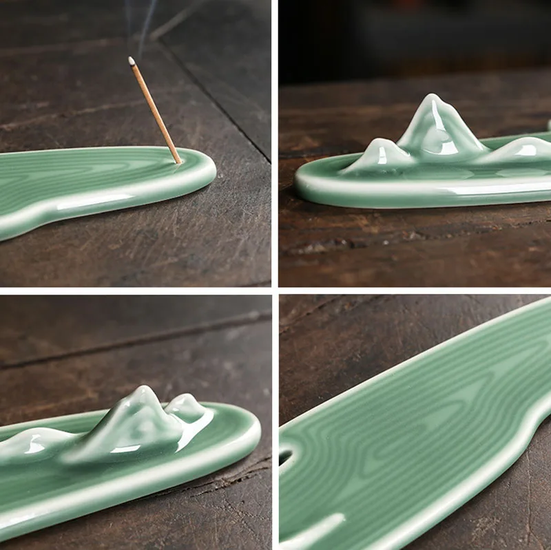 Home Ceramic Decor Incense Stick Holder Celadon Aromatherapy Censer Mountain Flowing Water Art Incense Burner Teahouse Ornament