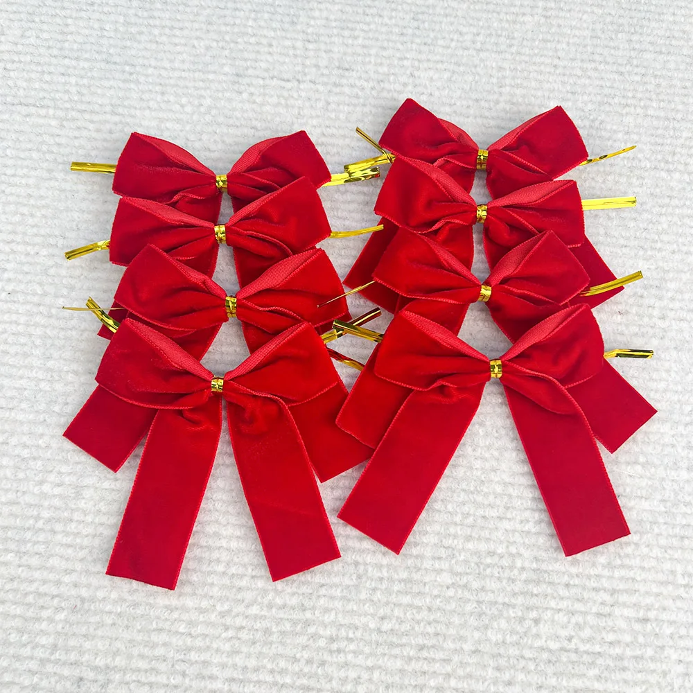 48-12PCS Burgundy Velvet Bows for Christmas Tree Decorations Wreath Garland Velvet Bows with Twist Tie 2025 Xmas Gift Decor