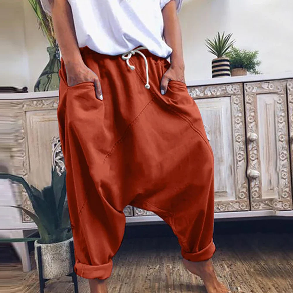 Women Casual Drawstring Pockets Drop Crotch Baggy Long Trousers Harem Pants Fall Winter Home Lazy Pants Simple Streetwear Ethnic 200 pockets small photo album home picture case storage portable name card book photo album card photocard name card id holder