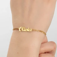 Lemegeton Custom Name Bracelet Women Girls Personalized Stainless Steel Figaro Chain Pendant Bracelets For Men with Names Gifts