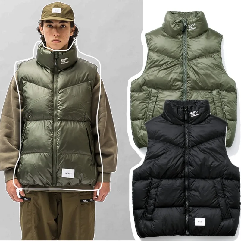 

Winter WTAPS Jackets Black Blank Stand Neck Thick Tank Top Zipper Sleeveless Jacket Windproof Warm Coats for Men Women