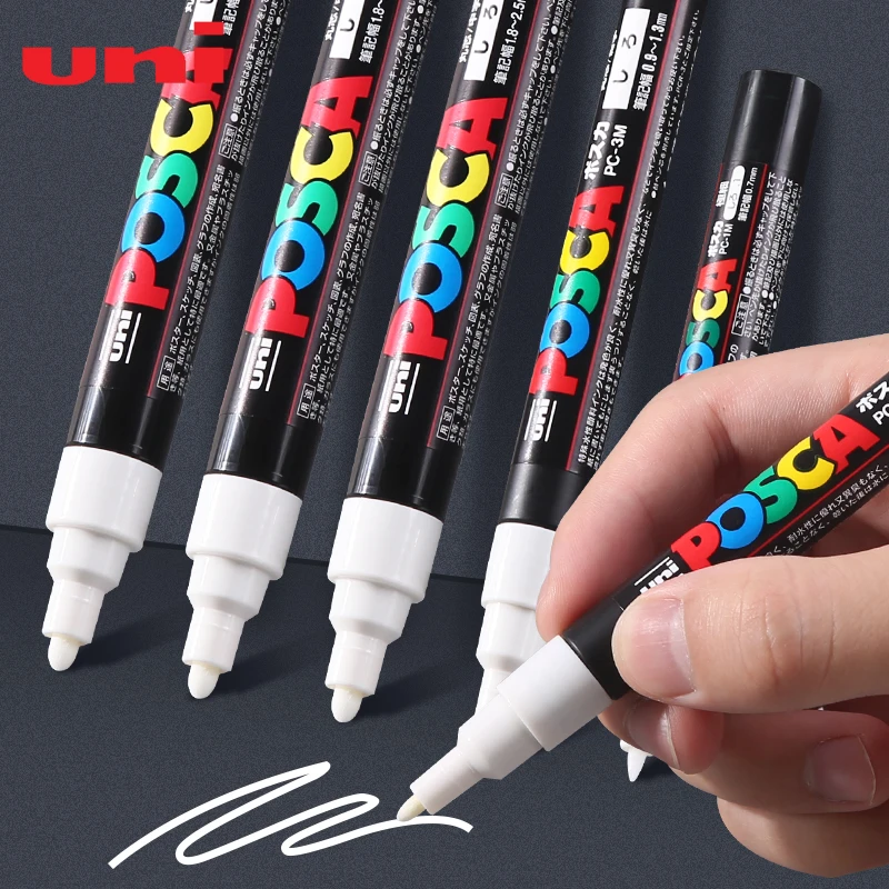 UNI 미쓰비시 아크릴 흰색 형광펜 마커 펜 Posca PC1M/3M/5M 유리, 플라스틱, 금속, 목재, 도자기에 적합