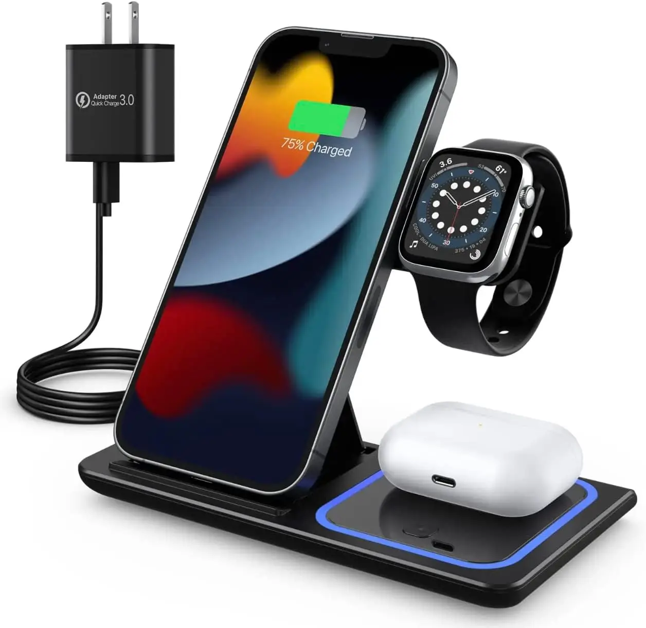 

3 in 1 Wireless Charger Station for iPhone, iWatch, AirPods - Charges iPhone 13/12/11 Pro/Pro Max, AirPods 3/2/Pro