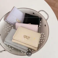 Fashion Wallets Girls Cute Bow Small Wallet Aesthetic Card Holder Classic Three Fold Purse For Women Student Simple Coin Pouch - Image 2