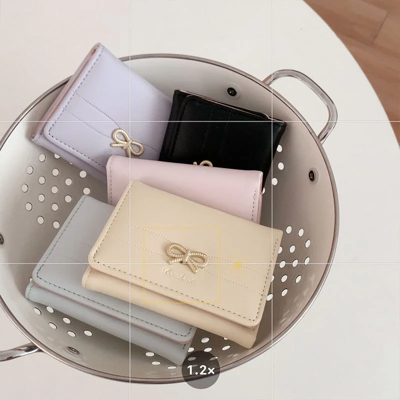 Fashion Wallets Girls Cute Bow Small Wallet Aesthetic Card Holder Classic Three Fold Purse For Women Student Simple Coin Pouch 2