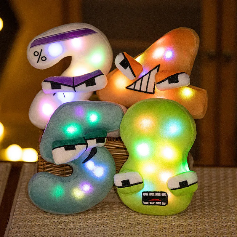 18CM New Luminous Alphabet Lore Plush Toy Anime Doll Kawaii Numbers 0-9 Stuffed Toys for Children Baby Educational Gifts