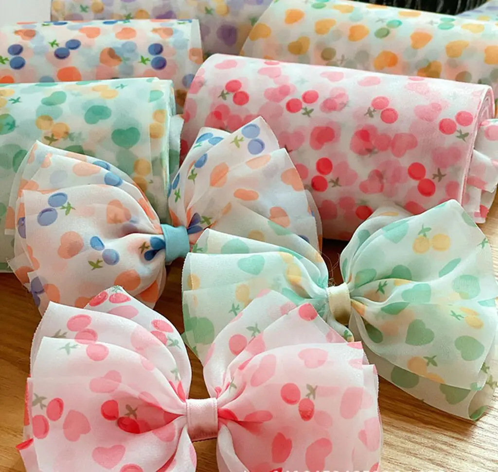 

24 Yards 12cm Cherry/Heart Cloth Ribbon DIY Handmade Materials Headwear Hair Bow Sewing Shoes Clothing Hat Accessories Crafts
