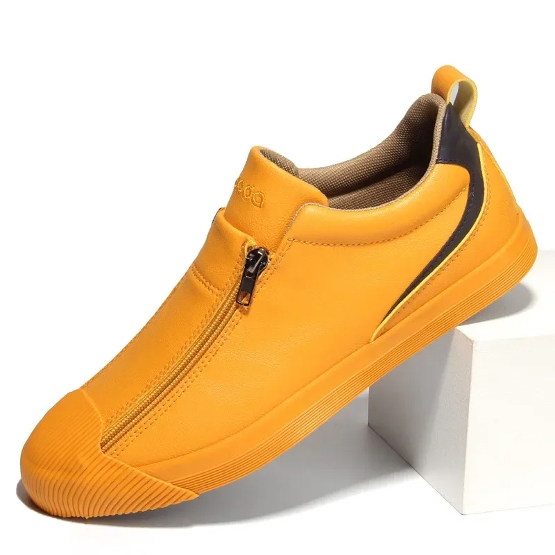 2024 New Autumn Men's Trendy Sports Shoes Leather Soft Sole High Top Men's Shoes One Step Zipper Leather Shoes Size 38-44 6