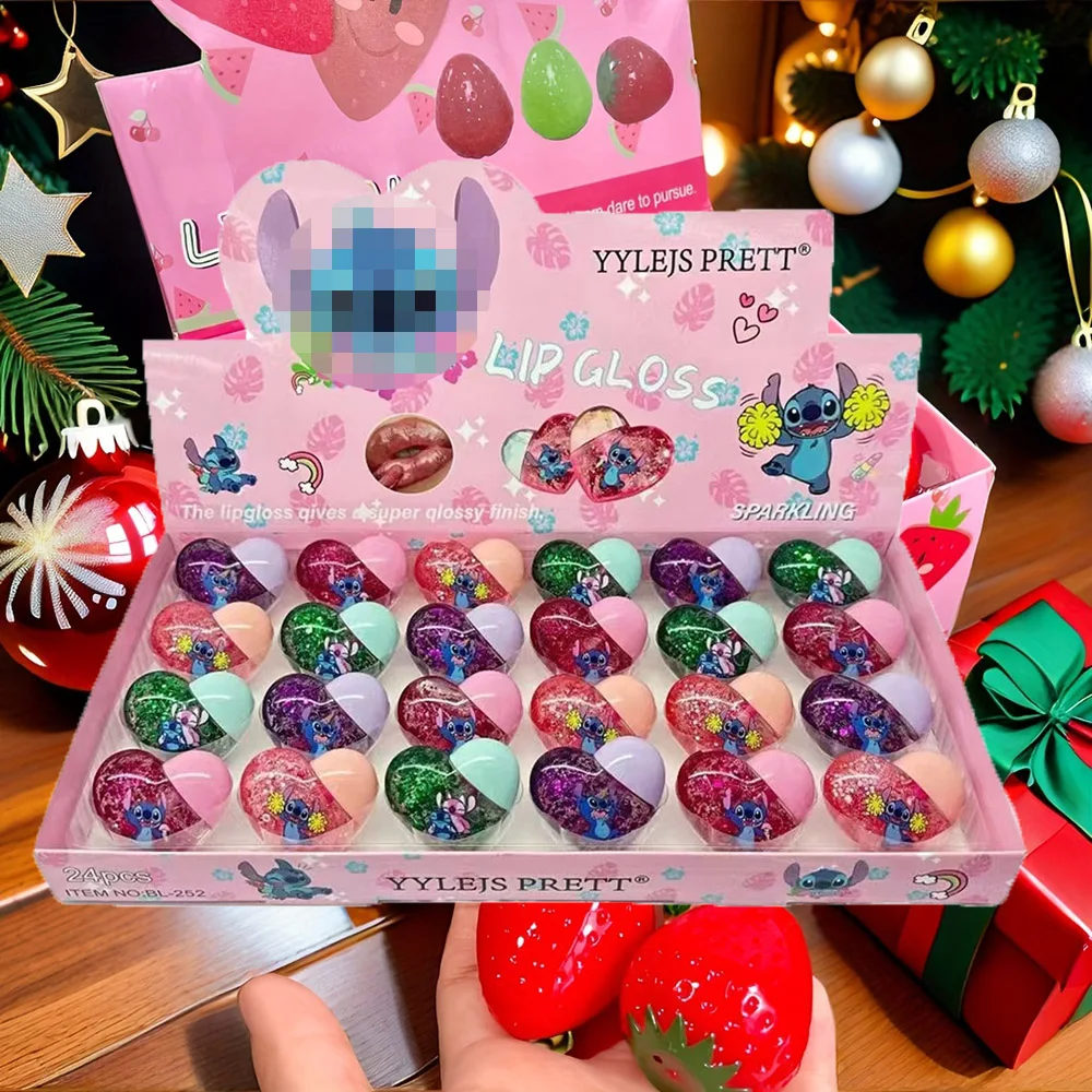 24pcs Cute Sequin Shiny Lip Oil Love Shape Colorchanged Lip Gloss Girls Kawaii Moisturizing Lips Makeup Party Gifts