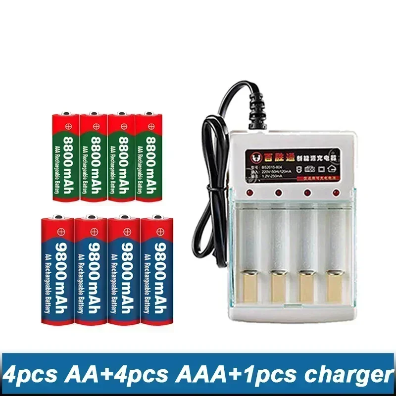 Rechargeable Battery Battery Charger AA battery rechargeable battery 1.5V AA9800MAH+AAAA8800MAH+charger Hair Clipper MP3