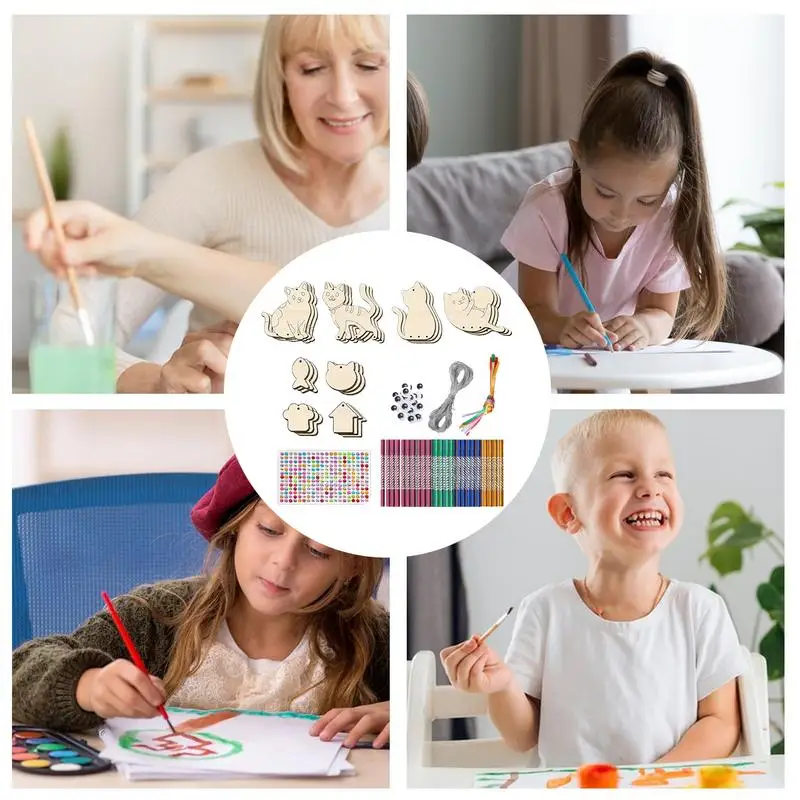 Make A Wind Chime 12 Pack Kids Spring Crafts Projects Unfinished Wooden Coloring Ornaments Create Cat