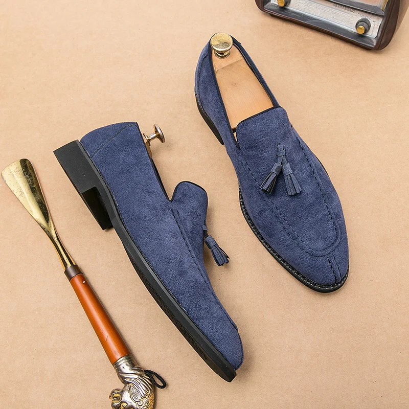 Men's Loafers Suede Leather Shoes Vintage Slip-on Classic Casual Driving Shoes Wedding Male Dress Tassel pointed casual shoes loafers shoes