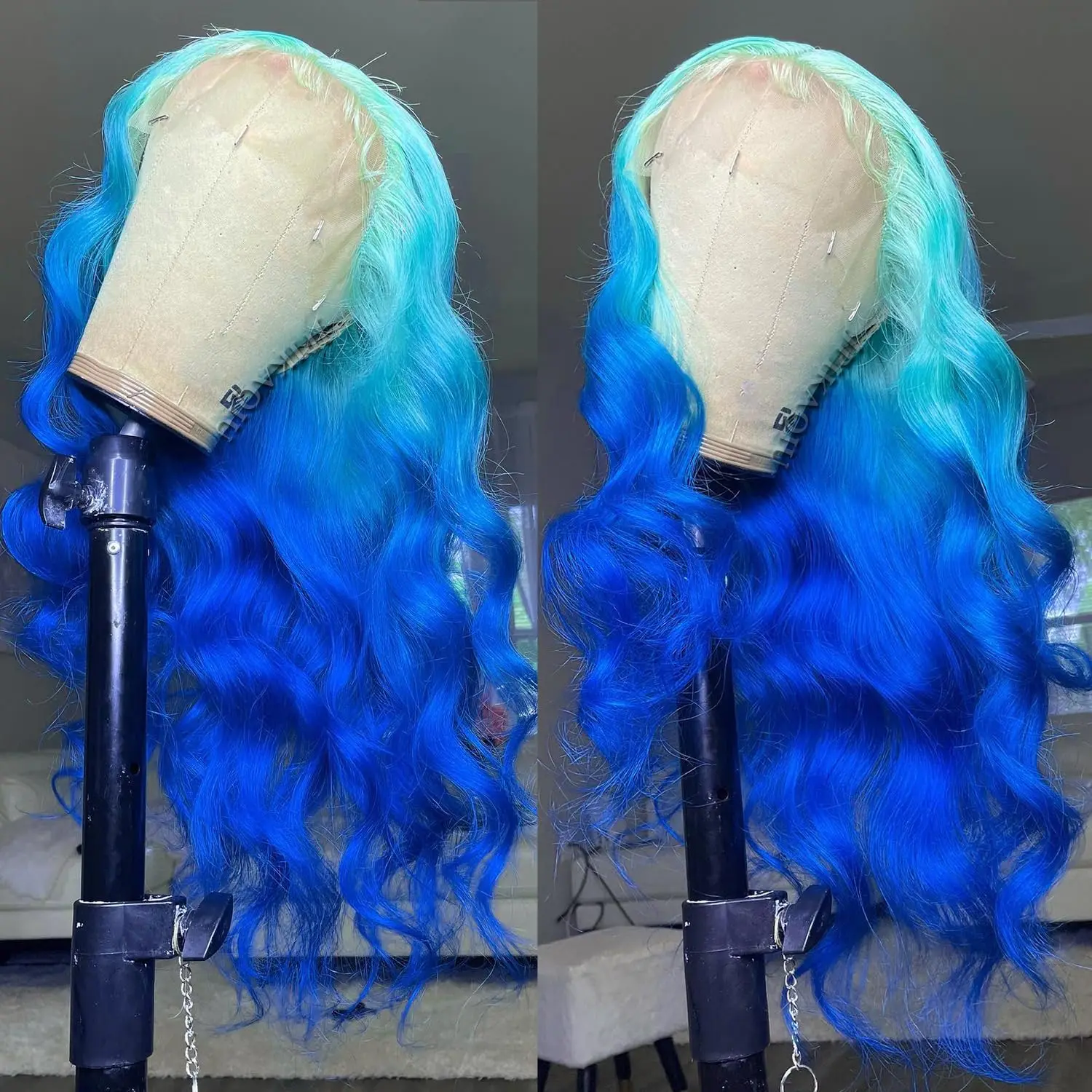 Body Wave Blue 13x6 Transparent Lace Front Wigs Human Hair For Women 613 Colored Ombre Blue 13x4 Lace Front Human Hair Wigs 180%