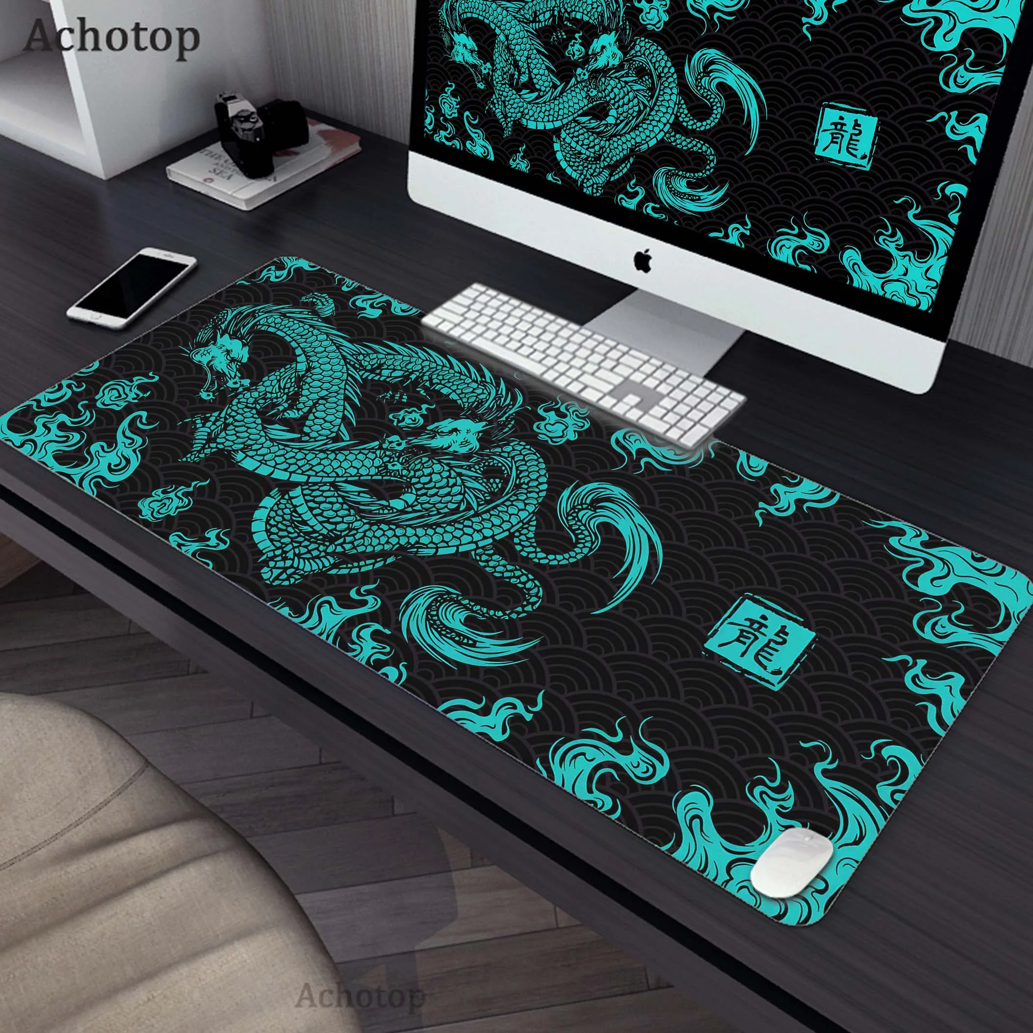 

Большой нескользящий игровой коврик для мыши, скоростные коврики для клавиатуры, коврик для ноутбука, коврик для мыши с китайским драконом, игровой Настольный коврик 100x50 см