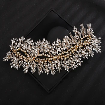 Fascia da sposa con strass di lusso accessori per capelli da sposa in oro fatti a mano alla moda copricapo da sposa in argento per le donne