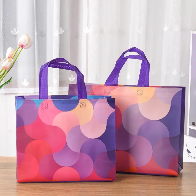Non-woven Fabric Shopping Bag For Women Printed Folding Eco Bag Travel Grocery Reusable Film Coated Storage Bags Shopping Pouch 4