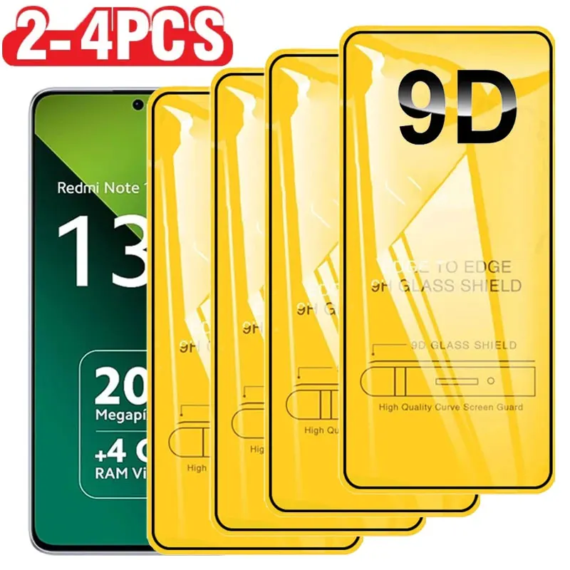 2-4PCS 9D Tempered Glass For Redmi Note 13 12 11 Pro Plus 10 9 8 12S 11S 10S Screen Protector for Xiaomi Redmi 13C 12C 12 10C 10