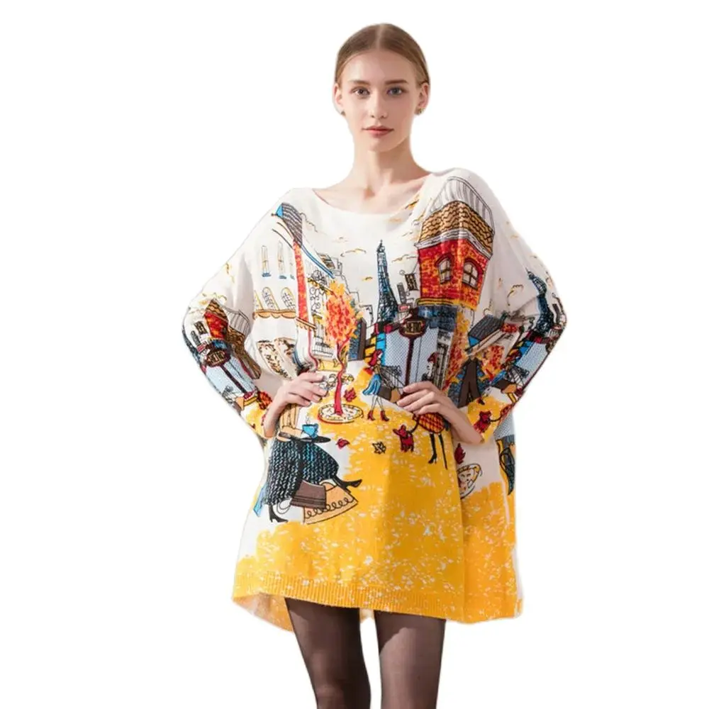 

2024 Spring And Autumn European And American Women's Bat Sleeve Ladies Single Pullover Sweater Printed Sweater Female Tide.