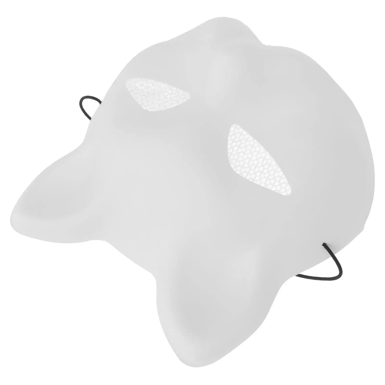 Détail du masque de chat vierge en plastique blanc, idéal pour Halloween et cosplay, surface mate pour peinture.