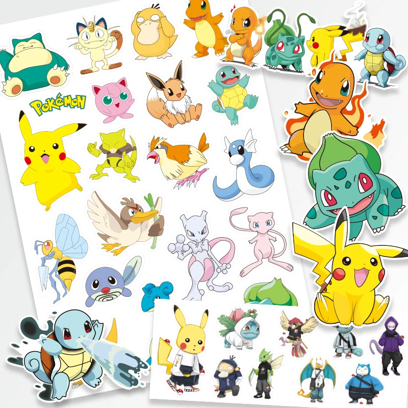 Pokemon Stickers-3PCS Pokemon Original Tattoo Stickers Waterproof Pikachu Sticker Funny Cartoon Kids Gift