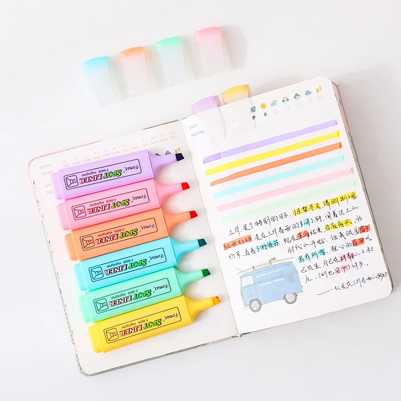 Rotuladores fluorescentes japoneses, útiles escolares coloridos, papelería  coreana, 6 colores - AliExpress