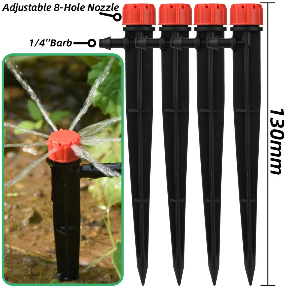 K di irrigazione a goccia per tubo da giardino da 1/4 ''360 gradi 8 fori sistema di irrigazione per gocciolatori con supporto a Micro flusso regolabile  15