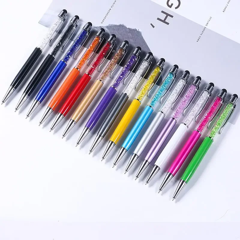 

200pcs Bling 2 in 1 Colorful Crystal Capacitive Touch Stylus BallPoint Pen For iPad iPhone 12 13 Samsung smart phone pen
