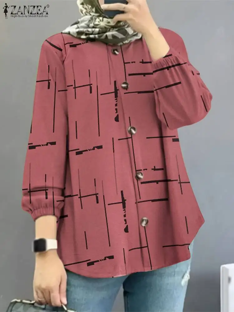 

Women Vintage Printed Blouse Autumn Muslim Marocain Eid Mubarek Tops 2023 ZANZEA Fashion Long Sleeve Shirt Loose Blusas Mujer