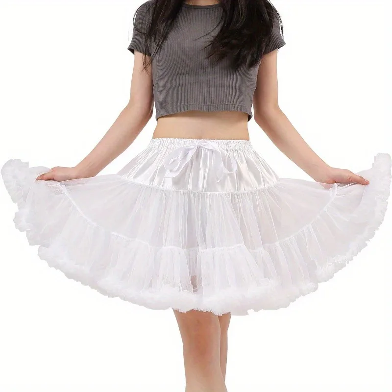 Women's Elastic Chiffon Petticoat Puffy Tutu Tulle Skirt Princess Ballet Dance Pettiskirts Underskirt Multi-Layer