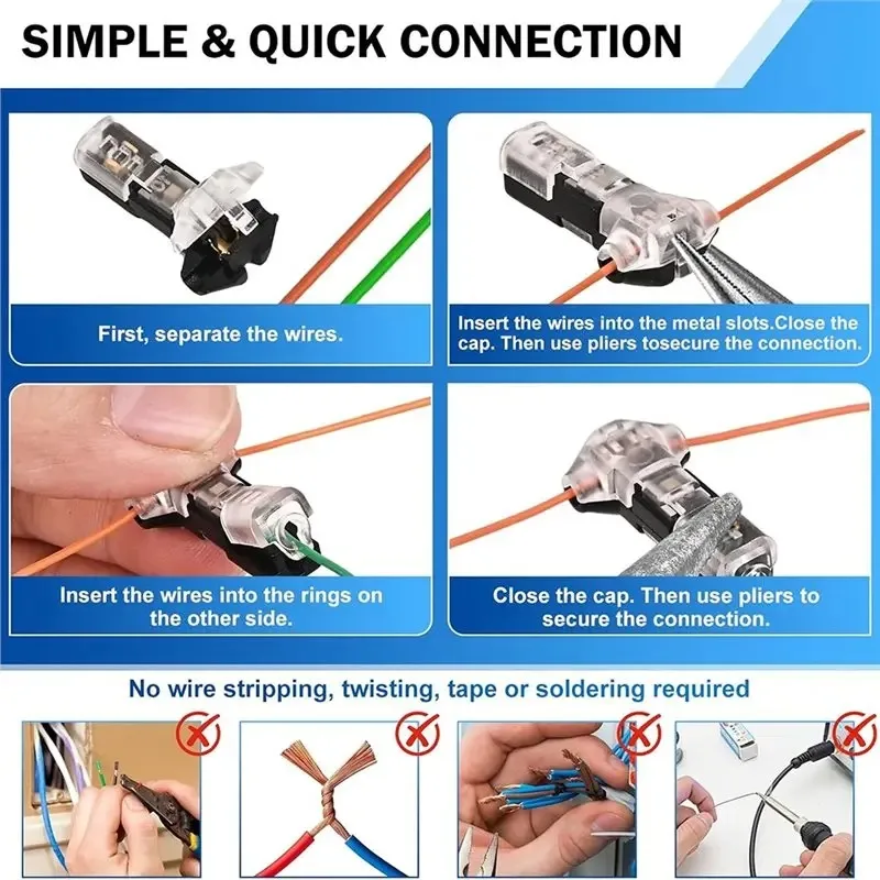 10 Stück T1 T2 Kabelverbinder T-Typ 2-polig 2-Wege LED-Kabelverbinder mit Verriegelungsschnalle Steckbarer Universeller Kompakter Kabelverbinder – Detail 7