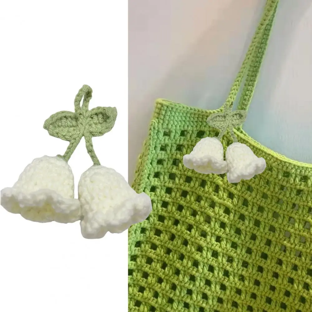 Handmade Flower Knitted Keychain Keyring Women Crocheted Wool Flower Leaf Bag Pendants Car Key Ring Handbag Decoration Charms Gi
