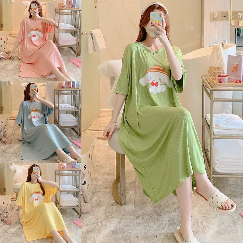 

Kawaii Sanrio размера плюс ночная рубашка Cinnamoroll, летняя Свободная Домашняя одежда с героями мультфильмов, милая Повседневная Пижама для беременных, подарок для девочек в стиле аниме