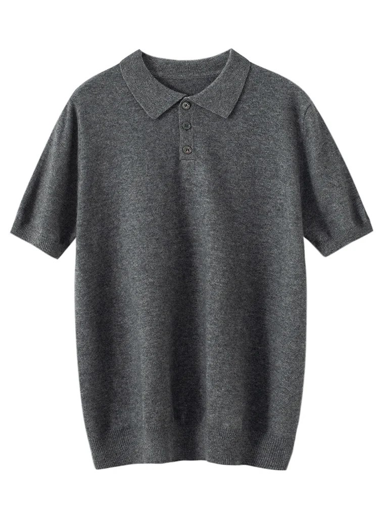 100% Cashmere Men's Pullover Sweater POLO Collar T-shirt Short Sleeve For Summer Comfort Office Casual Cashmere Knitted Clothing