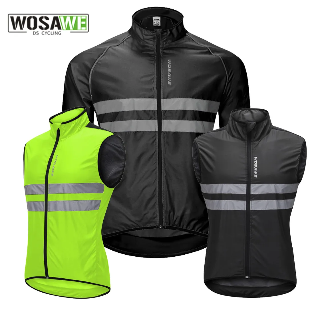 WOSAWE High Visibility Jacket Water Resistance Cycling Running Waistcoat Night Riding Safety Warning Vest MTB Cycling Clothes