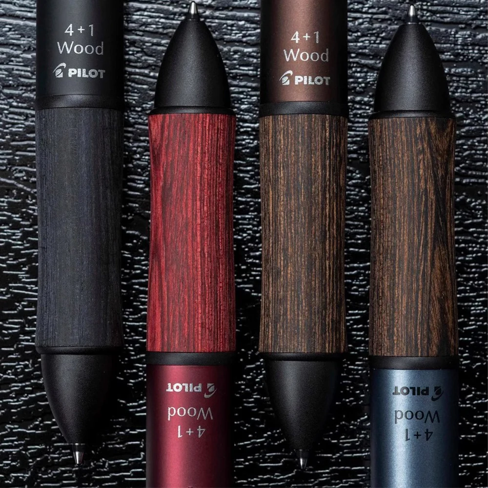 Japan Pilot Multifunction Pen 4 + 1 WOOD Wooden Pole Pen Holder 0.7mm Four-color Ballpoint + 0.5mm Mechanical Pencil