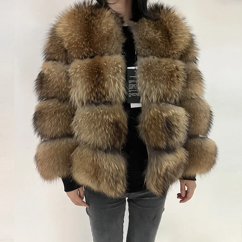 Maomaokong 2024 Natural Real Raccoon Fur Coats Women Luxury Fur Jackets Winter Warm Female Clothes Vests Real Fur Coat Tops