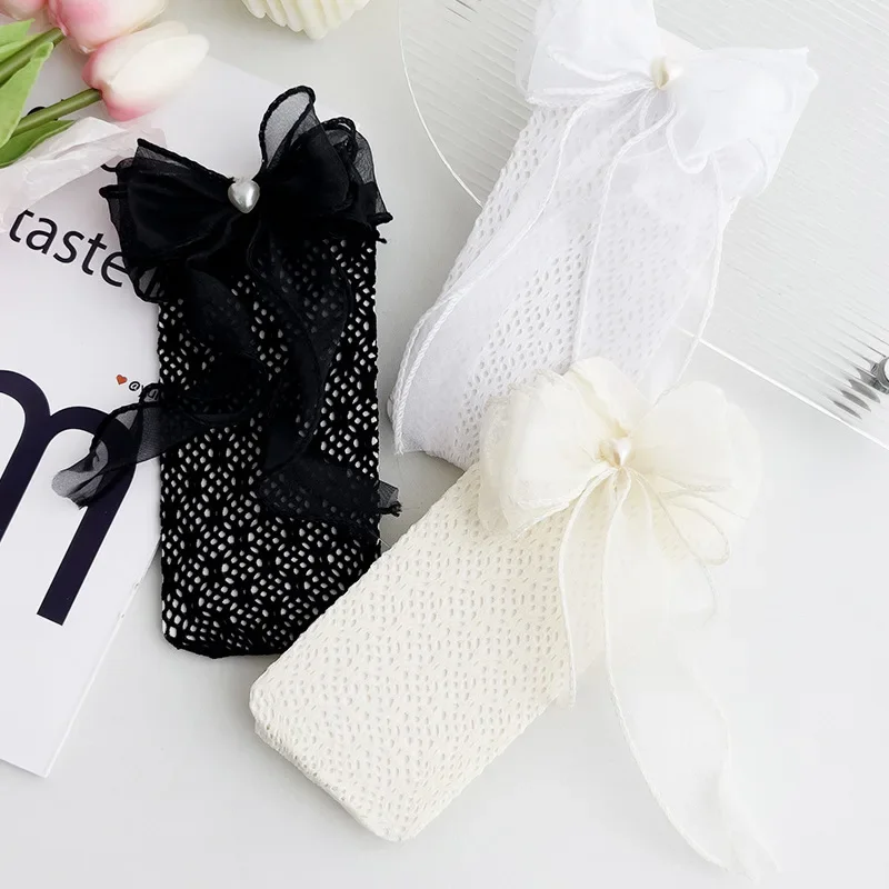 Kids socks Fishnet stockings Summer Children Girl Sock Fashion Fishnet JK Lolita Bow Calf Sock for Kids Girl Thin Breathable Mesh Knee High for Toddler