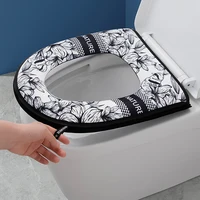 Flannelette Toilet Seat Cushion Household Universal Thickened Printing Zipper Toilet Cover Waterproof Plush Toilet Heating Pad 1