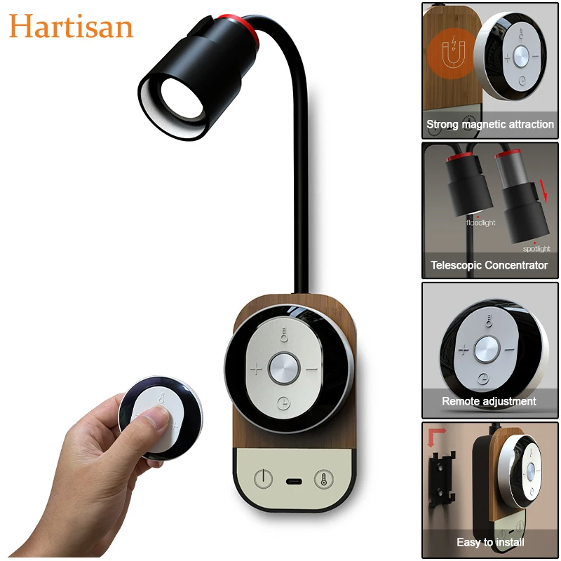 

Multifunction wall lamp Study Reading Lamp Bedside Light with remote control Dimmable Bedroom Study Book Wall Light